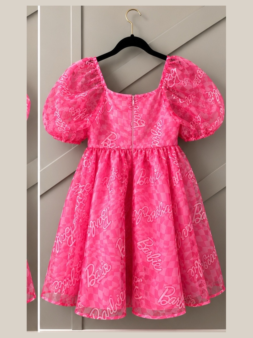 Barbie Pink Logo Puff-Sleeve Party Dress - Picture 2 of 4